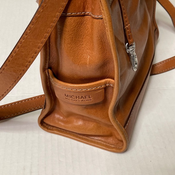 Vintage Michael Kors Brown Leather Two Handle Box Purse With Strap Y2K - Picture 10 of 15